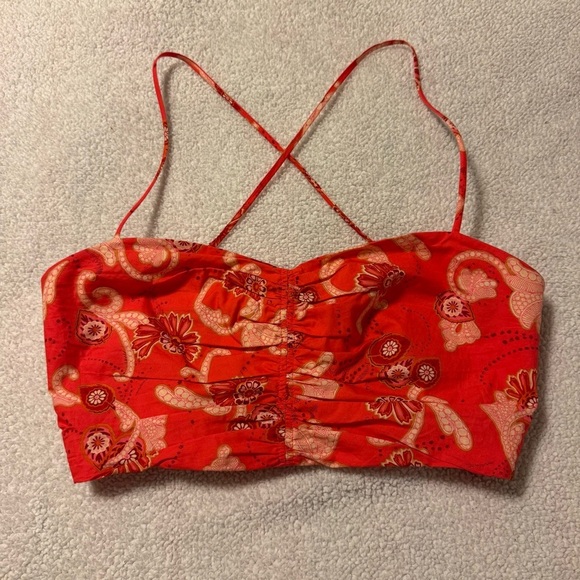 A.L.C. Arit Floral Ruched Crop Top Pink Paisley Print Crop Top - Picture 6 of 15